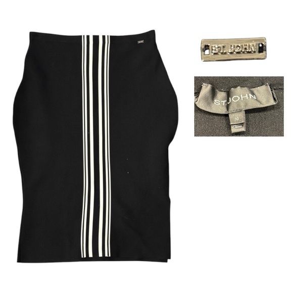 St. John Dresses & Skirts - St. John black and white vertical stripe knit pencil skirt- Size 10